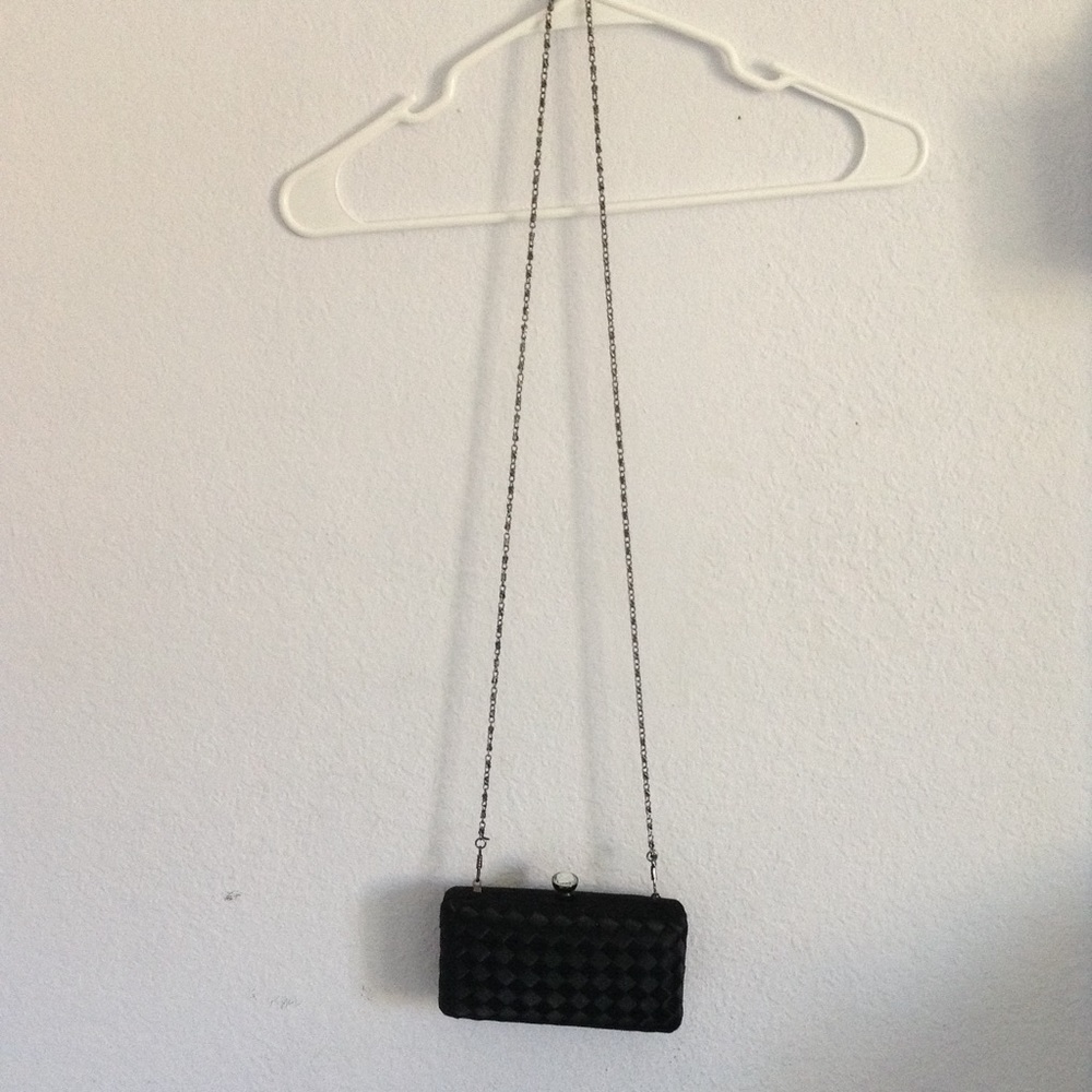 Zarina black satin clutch/crossbody bag